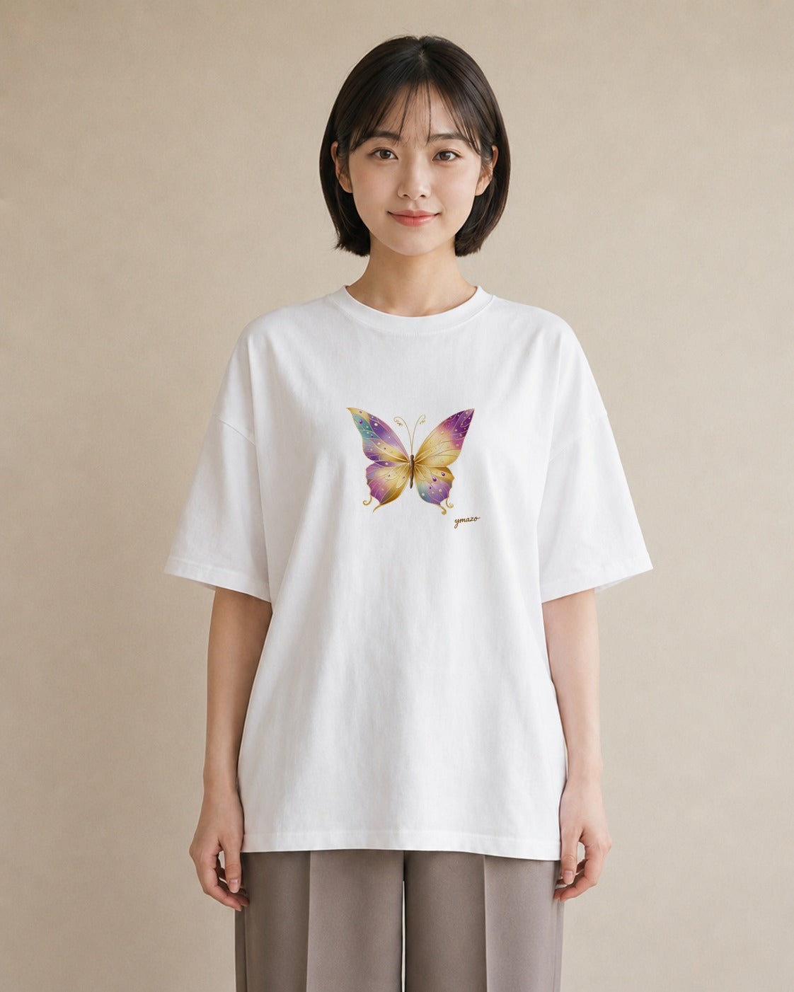 プリントTシャツ レディース ちょうちょ 蝶 バタフライ 昆虫 虫 イラスト きれいめ ホワイトデー 春服 白T