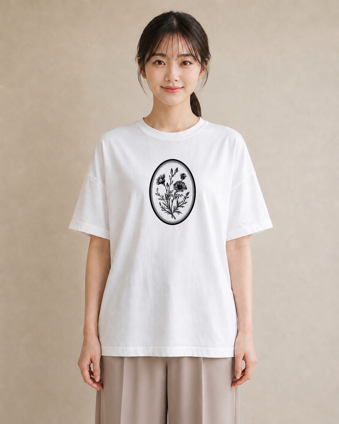 グラフィックTシャツ レディース 小花 花 フラワー イラスト 線画 姉妹 送別ギフト 白T