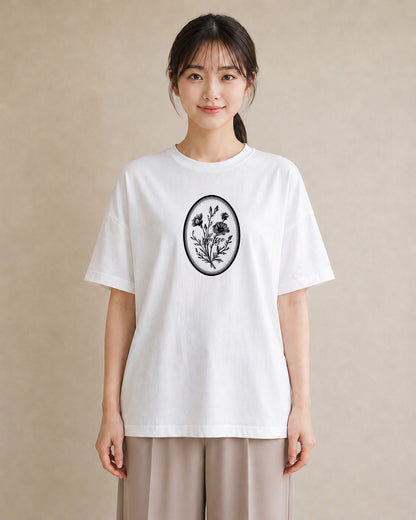 グラフィックTシャツ レディース 小花 花 フラワー イラスト 線画 姉妹 送別ギフト 白T
