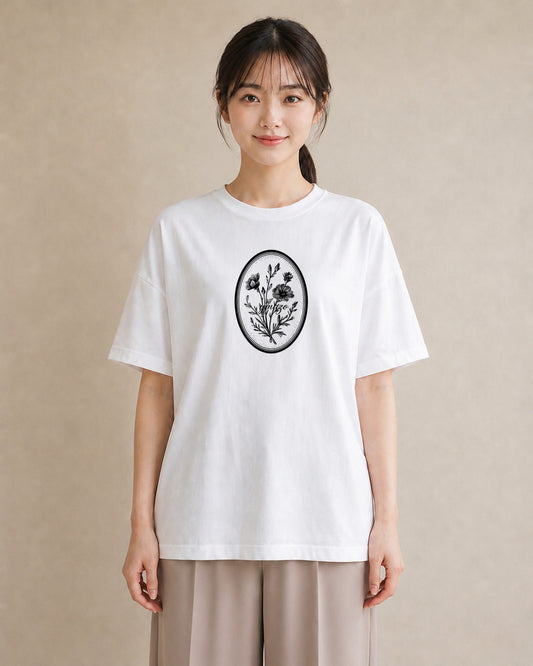 グラフィックTシャツ レディース 小花 花 フラワー イラスト 線画 姉妹 送別ギフト 白T