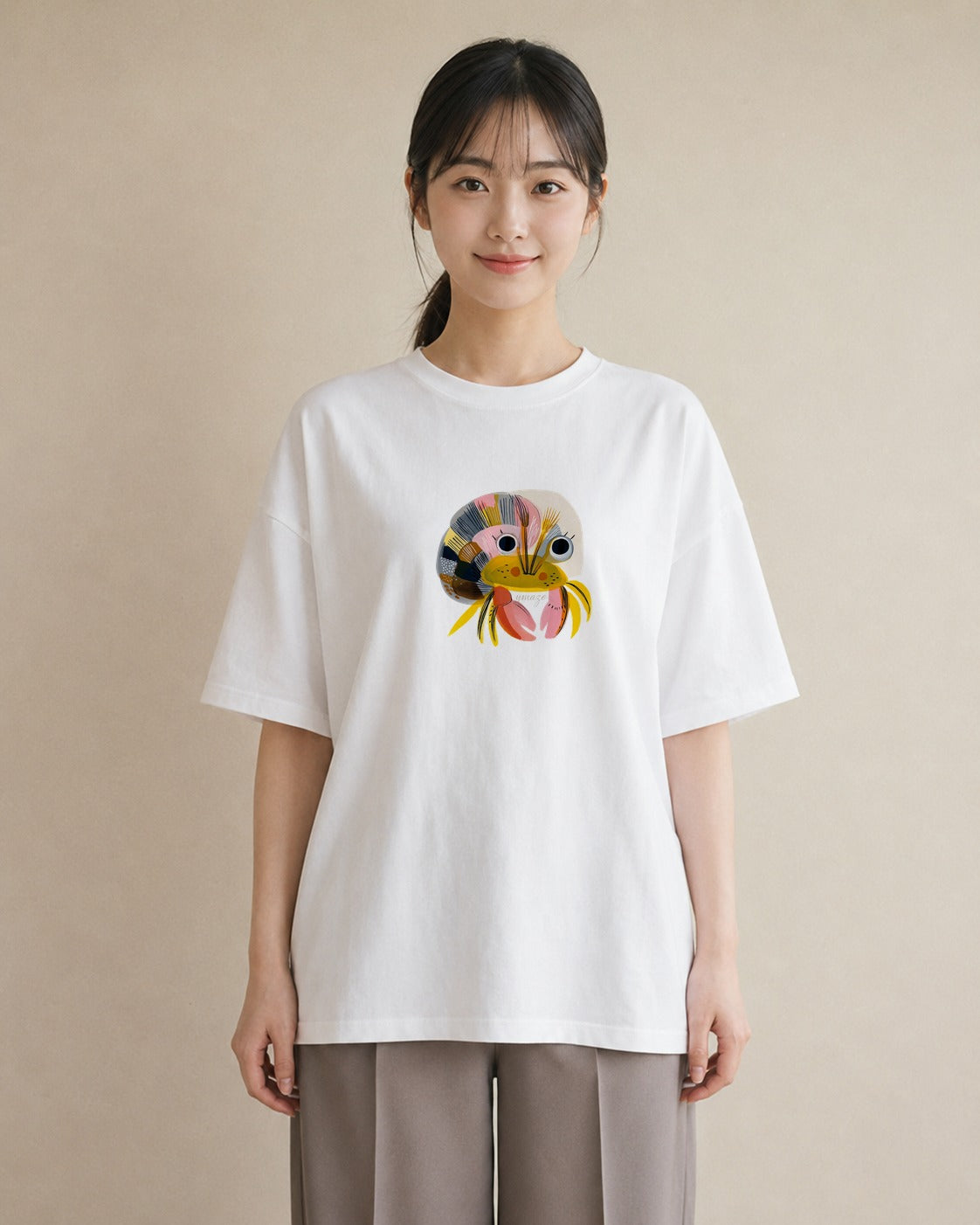 グラフィックTシャツ レディース ヤドカリ 海の生き物 海 イラスト 休日コーデ 女性 旅行用 白T