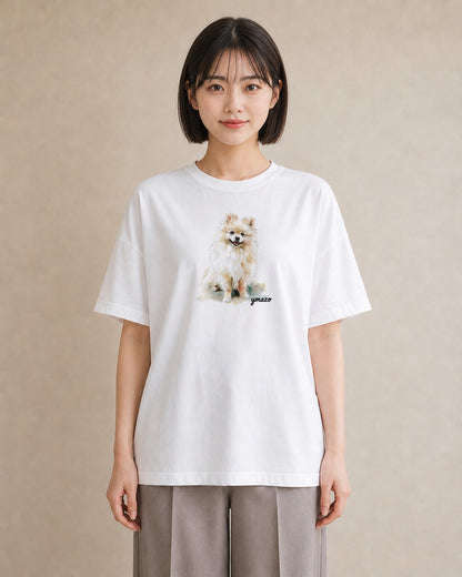 半袖Tシャツ レディース ポメラニアン ポメ 犬 いぬ イラスト ヴィンテージ風 友達ギフト 部屋着 白T