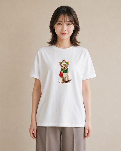 半袖Tシャツ レディース チワワ 犬 いぬ イラスト ミニマル お出かけ 普段着 白T