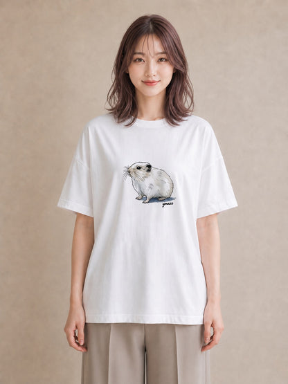 半袖Tシャツ レディース フェレット ペット 動物 イラスト 北欧風 デイリーウェア 休日 白T