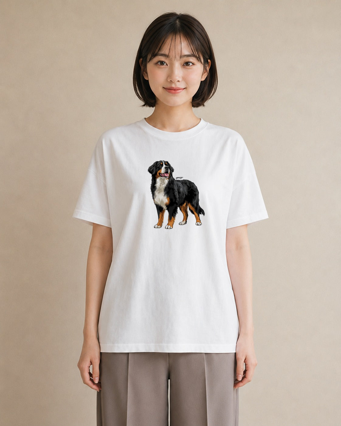 グラフィックTシャツ レディース バーニーズマウンテンドッグ 犬 いぬ イラスト ペアコーデ 秋コーデ 白T