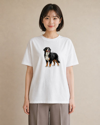 グラフィックTシャツ レディース バーニーズマウンテンドッグ 犬 いぬ イラスト ペアコーデ 秋コーデ 白T