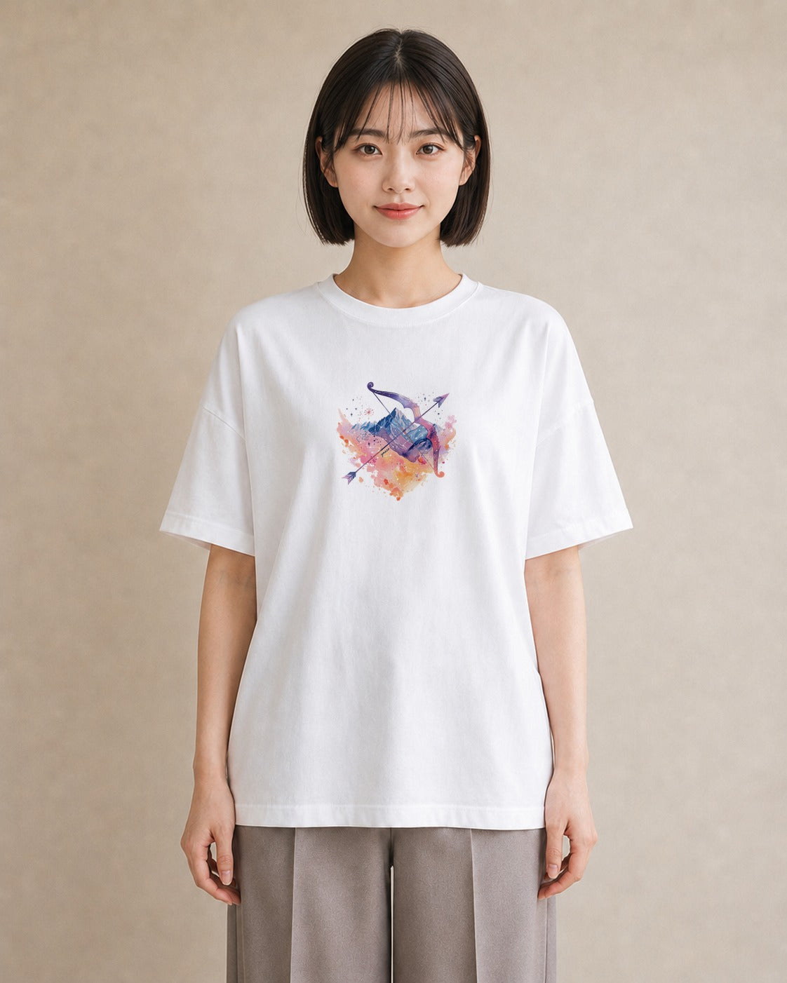グラフィックTシャツ レディース 山羊座 星空 宇宙 イラスト ポップ お揃い 親子 白T