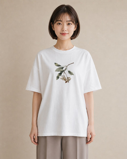 半袖Tシャツ レディース 金木犀 花 花柄 イラスト こなれ感 通勤 在宅 白T
