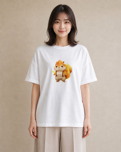 半袖Tシャツ レディース リス ペット 動物 イラスト 線画 ギフト 母の日 白T