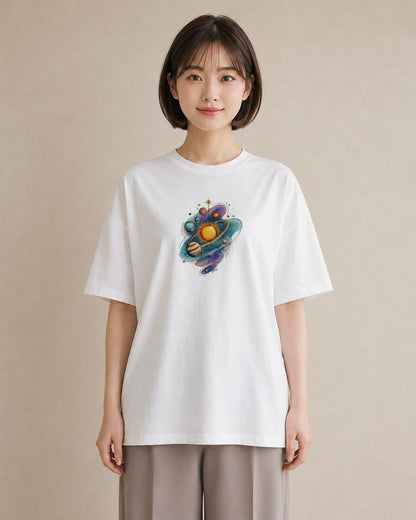 デザインTシャツ レディース 土星 星空 宇宙 イラスト ボタニカル 夏コーデ 通学 白T
