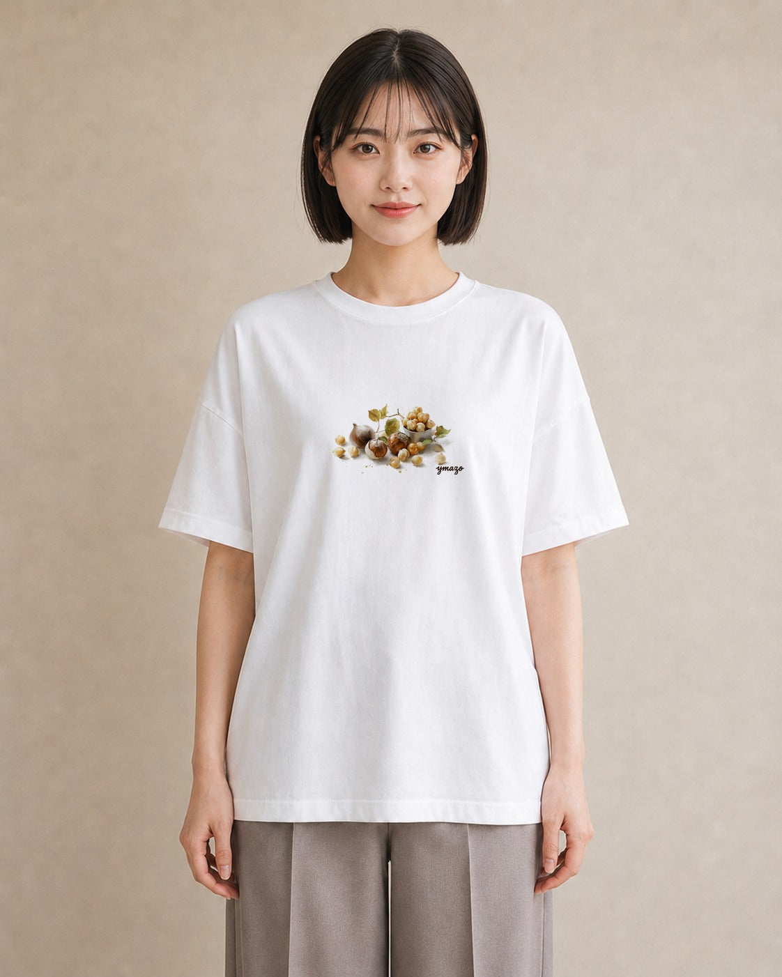 グラフィックTシャツ レディース どんぐり 植物 ボタニカル イラスト ユニーク 女性向けギフト 散歩 白T