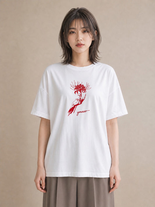プリントTシャツ レディース 彼岸花 花 花柄 イラスト カジュアル クリスマス 旅行 白T