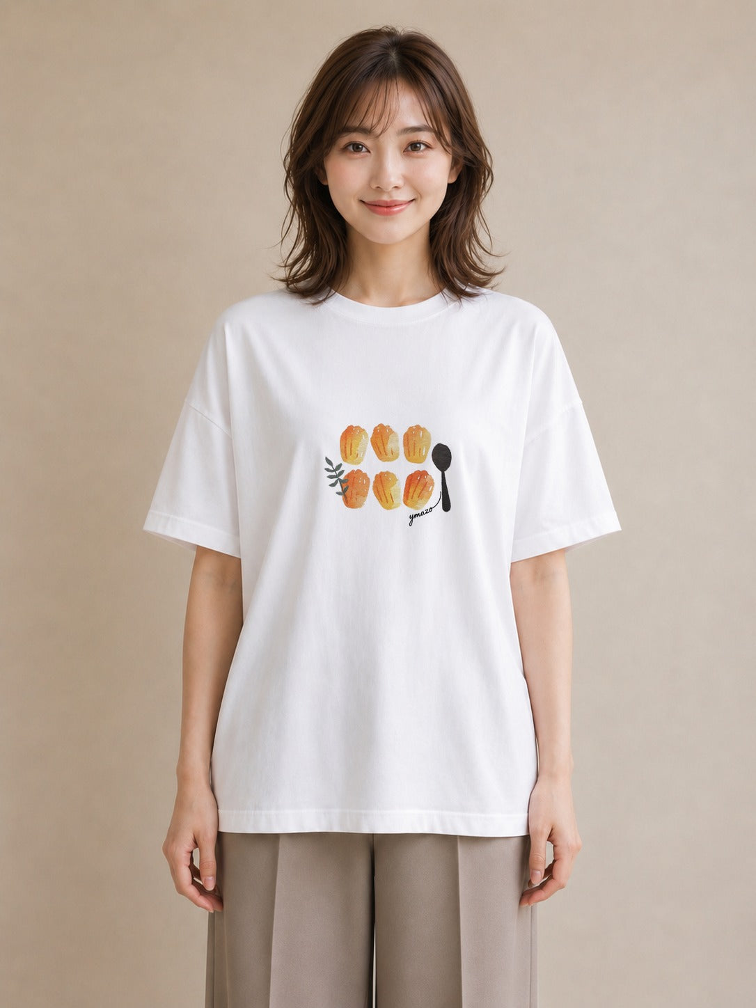 半袖Tシャツ レディース あんみつ 食べ物 フード イラスト こなれ感 お出かけ 普段着 白T
