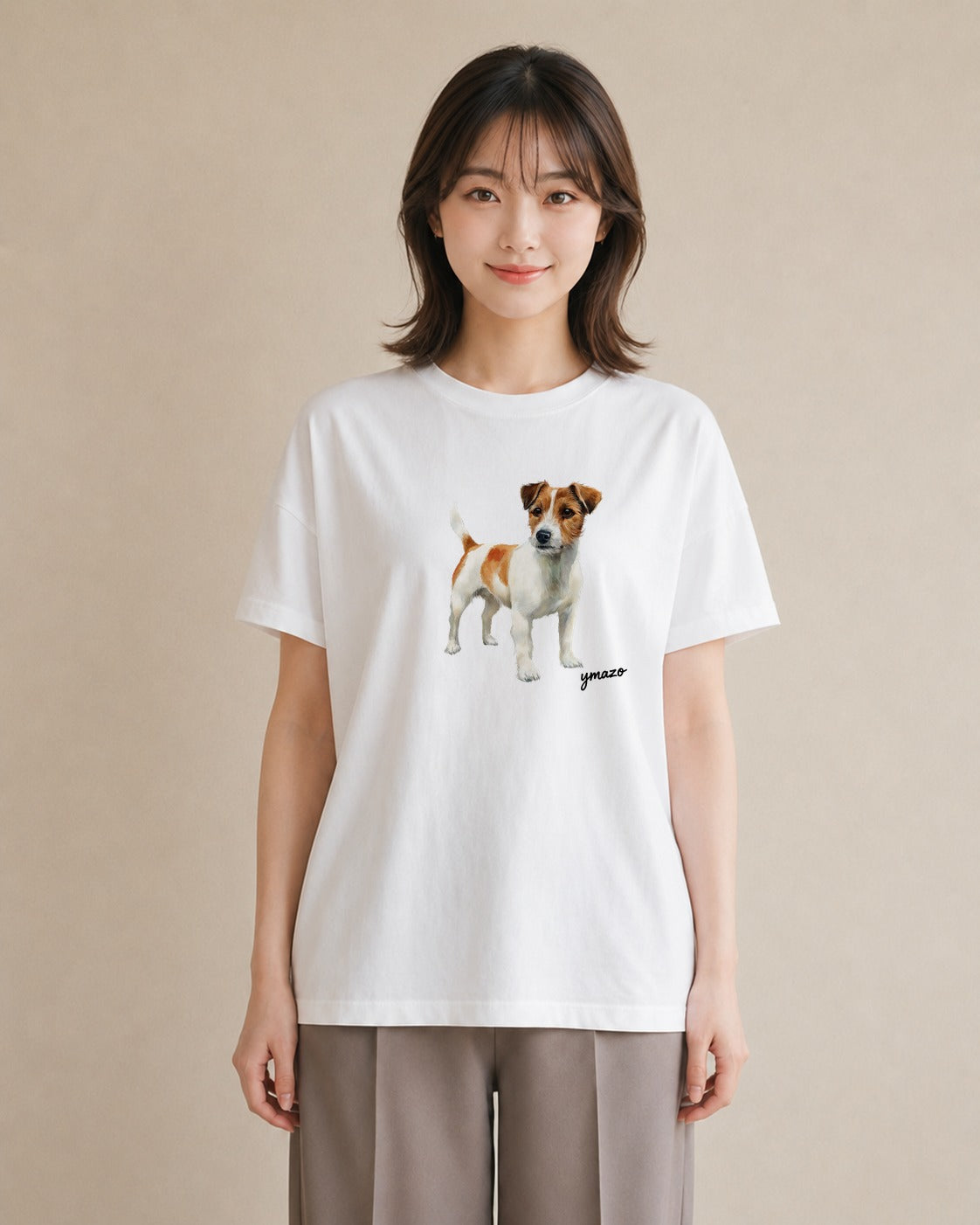 半袖Tシャツ レディース ミックス犬 犬 いぬ イラスト ラフカジュアル 親子 20代 白T