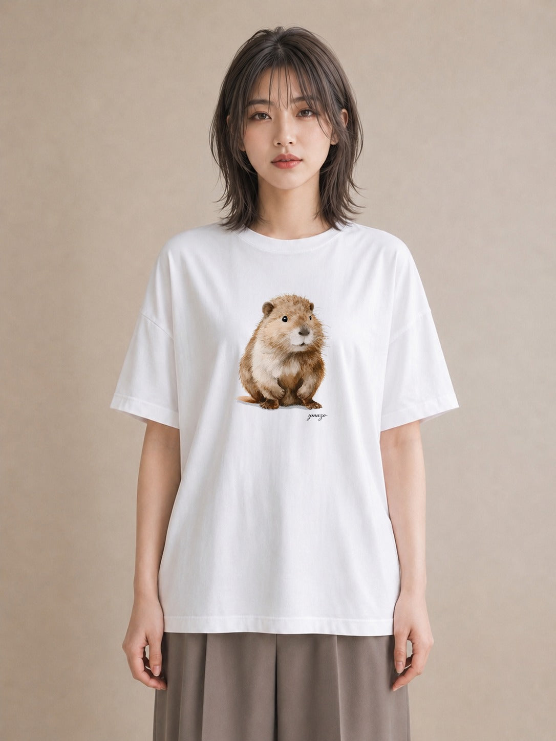Tシャツ レディース フェレット ペット 動物 イラスト ゆるかわ ルームウェア ギフト 白T