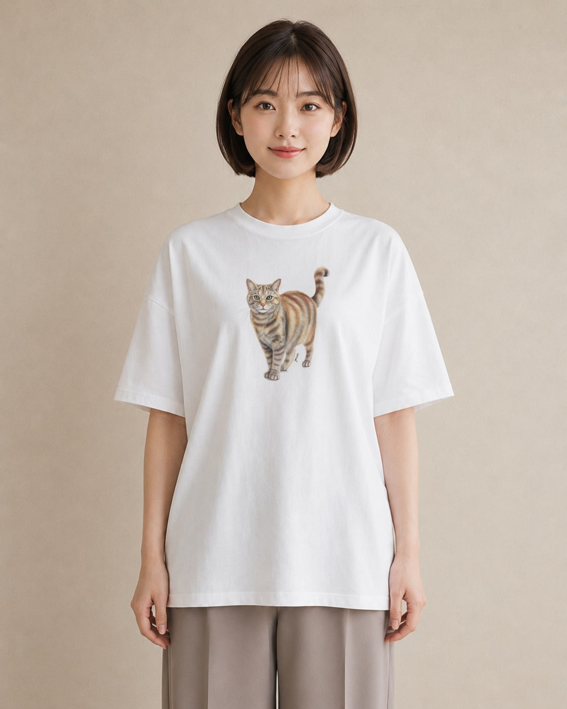 プリントTシャツ レディース スコティッシュフォールド 猫 ねこ イラスト 北欧風 カジュアルコーデ 買い物 白T