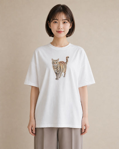 プリントTシャツ レディース スコティッシュフォールド 猫 ねこ イラスト 北欧風 カジュアルコーデ 買い物 白T