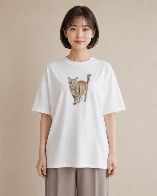 プリントTシャツ レディース スコティッシュフォールド 猫 ねこ イラスト 北欧風 カジュアルコーデ 買い物 白T