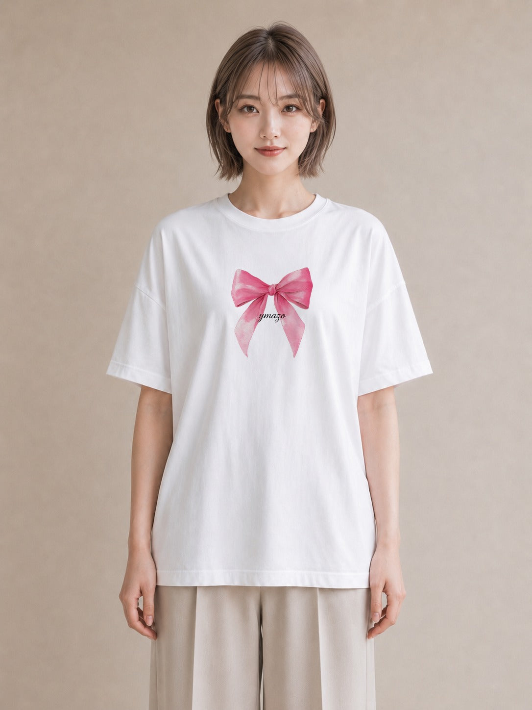 Tシャツ レディース リボン 蝶結び ナチュラル アンティーク イラスト ミニマル 春コーデ 姉妹 白T