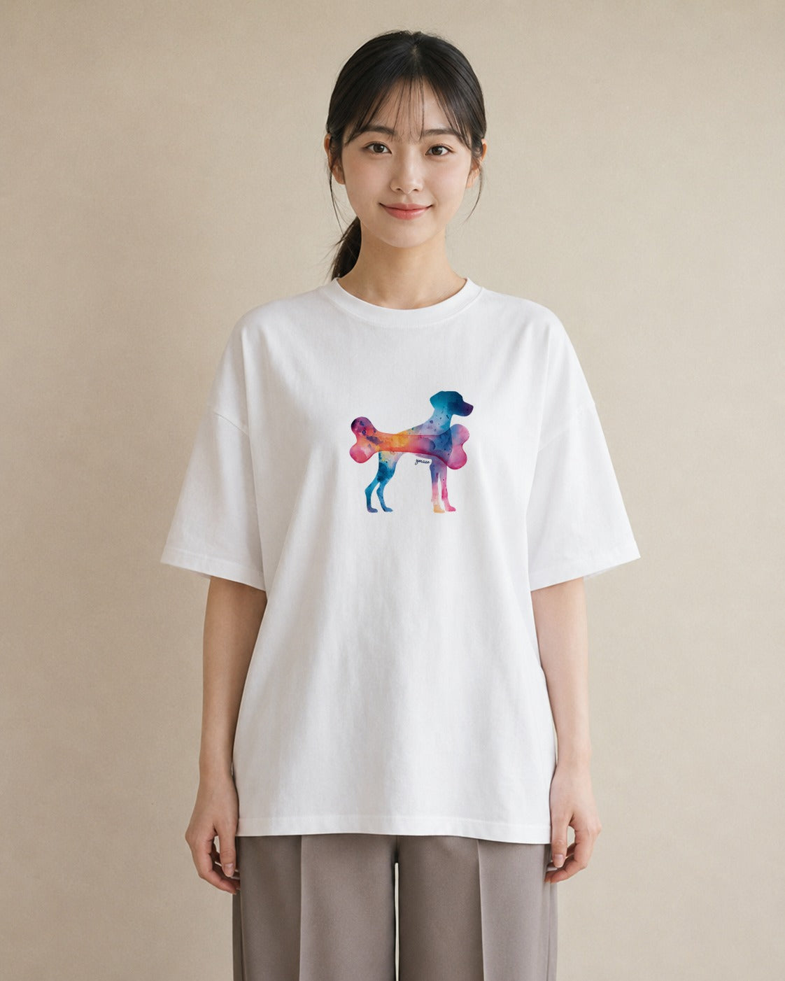 半袖Tシャツ レディース 犬 いぬ イラスト カフェコーデ 敬老の日 ホワイトデー 白T