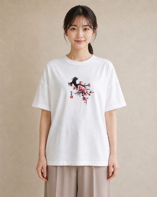 Tシャツ レディース 梅 花 花柄 イラスト モード ルームウェア ギフト 白T