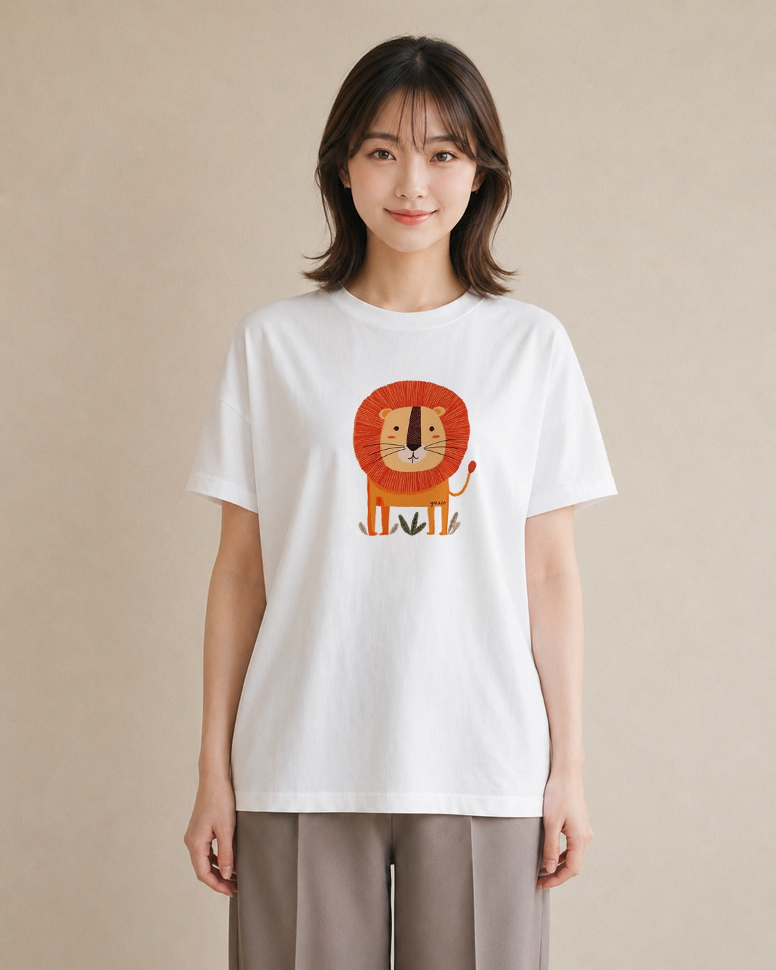 プリントTシャツ レディース ライオン 動物 アニマル イラスト 可愛い デイリーウェア 休日 白T