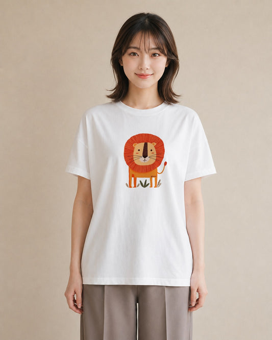 プリントTシャツ レディース ライオン 動物 アニマル イラスト 可愛い デイリーウェア 休日 白T
