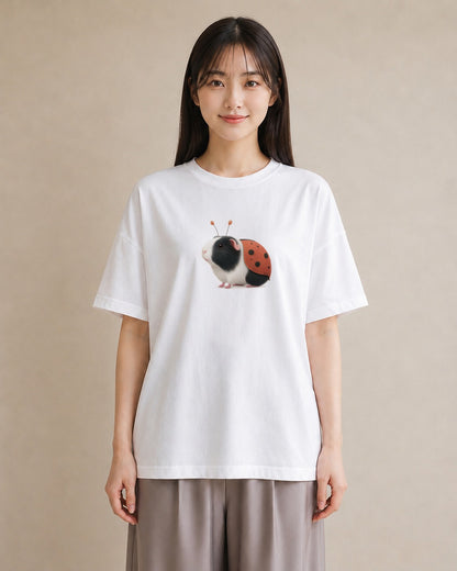 プリントTシャツ レディース モルモット ペット 動物 イラスト きれいめ 母の日 ビーチ 白T