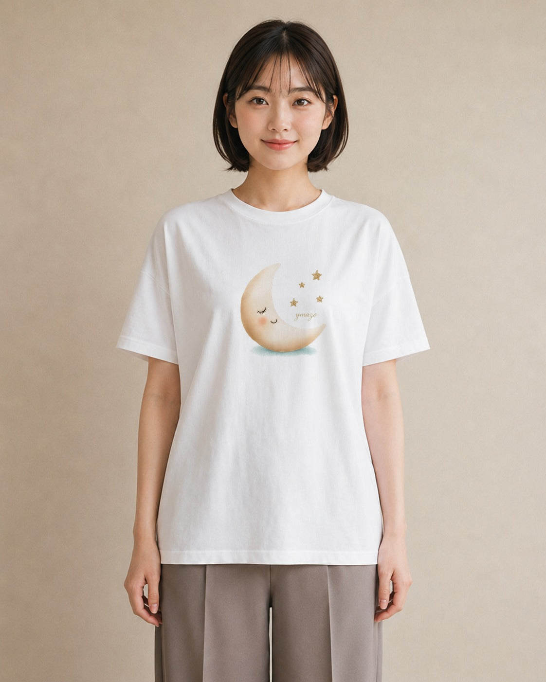 半袖Tシャツ レディース 三日月 星空 宇宙 イラスト モード 夏コーデ 通学 白T