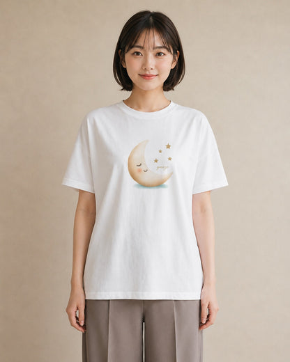 半袖Tシャツ レディース 三日月 星空 宇宙 イラスト モード 夏コーデ 通学 白T