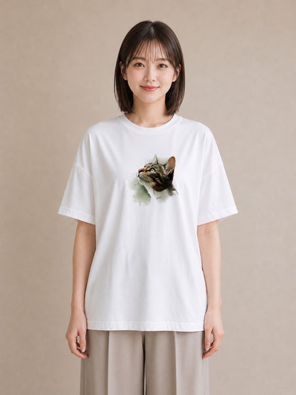 デザインTシャツ レディース 三毛猫 みけねこ 三毛 猫 ねこ イラスト カジュアル 公園 ママ 白T