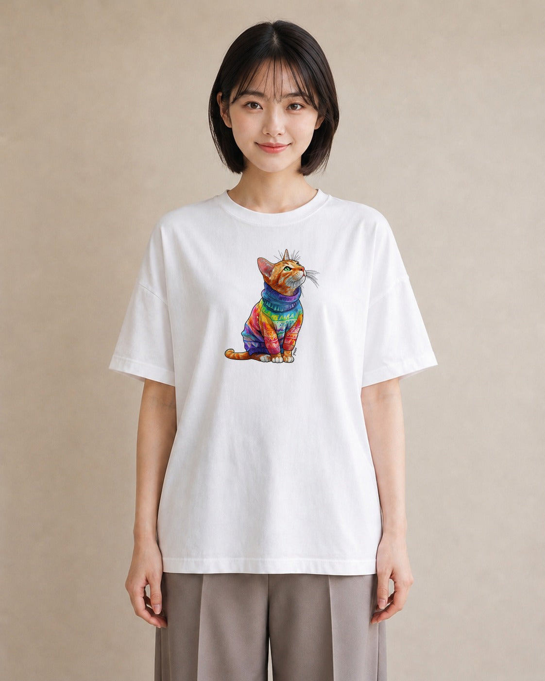 デザインTシャツ レディース アビシニアン 猫 ねこ イラスト 手描き風 お揃い 親子 白T