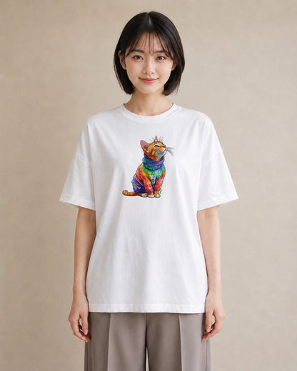 デザインTシャツ レディース アビシニアン 猫 ねこ イラスト 手描き風 お揃い 親子 白T