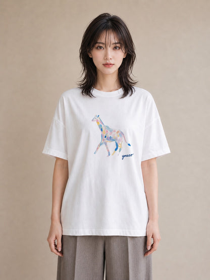 デザインTシャツ レディース きりん 動物 アニマル イラスト 誕生日プレゼント 綿100 白T