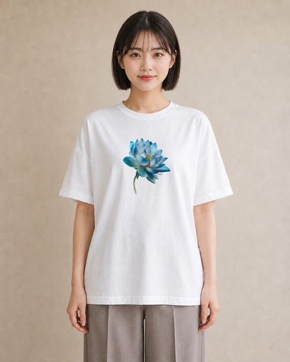 半袖Tシャツ レディース 蓮 花 花柄 イラスト モード 20代 カジュアルコーデ 白T