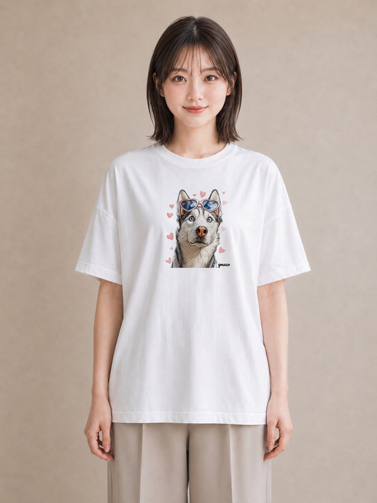 Tシャツ レディース シベリアンハスキー 犬 いぬ イラスト シック ビーチ デイリーウェア 白T