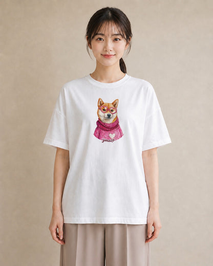 デザインTシャツ レディース 柴犬 しばいぬ 犬 いぬ イラスト シック カフェ巡り 女子会 白T