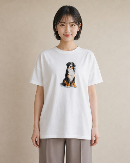 デザインTシャツ レディース バーニーズマウンテンドッグ 犬 いぬ イラスト フェミニン お出かけ 普段着 白T