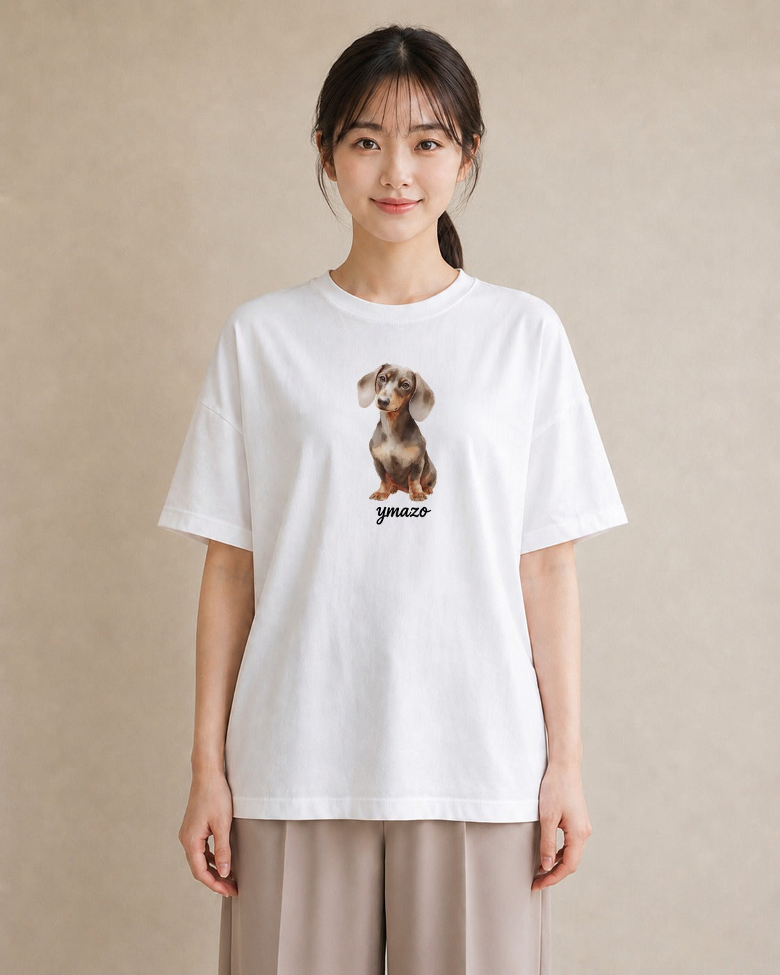 プリントTシャツ レディース ミニチュアダックスフンド 犬 いぬ イラスト ポップ 夏コーデ 通学 白T