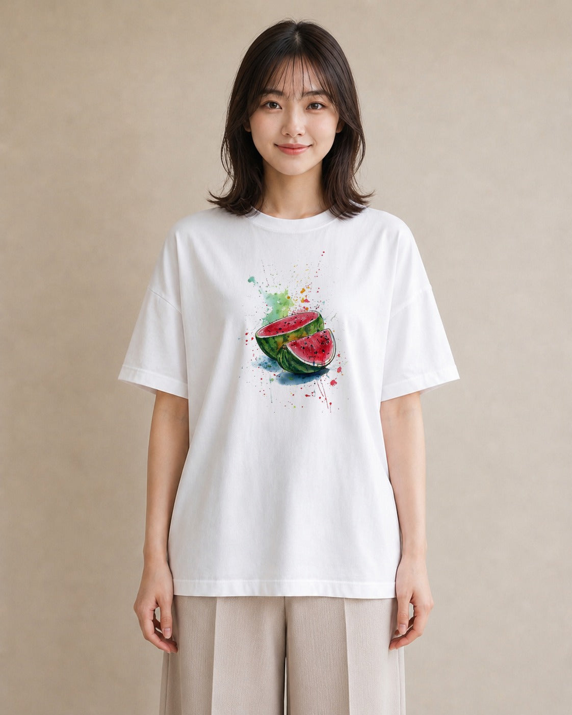 デザインTシャツ レディース すいか 食べ物 フード イラスト 個性的 旅行 母娘コーデ 白T