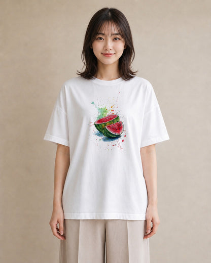デザインTシャツ レディース すいか 食べ物 フード イラスト 個性的 旅行 母娘コーデ 白T