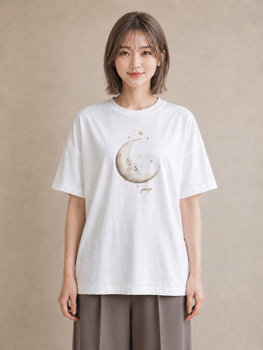 プリントTシャツ レディース 三日月 星空 宇宙 イラスト きれいめ おしゃれギフト 社会人 白T