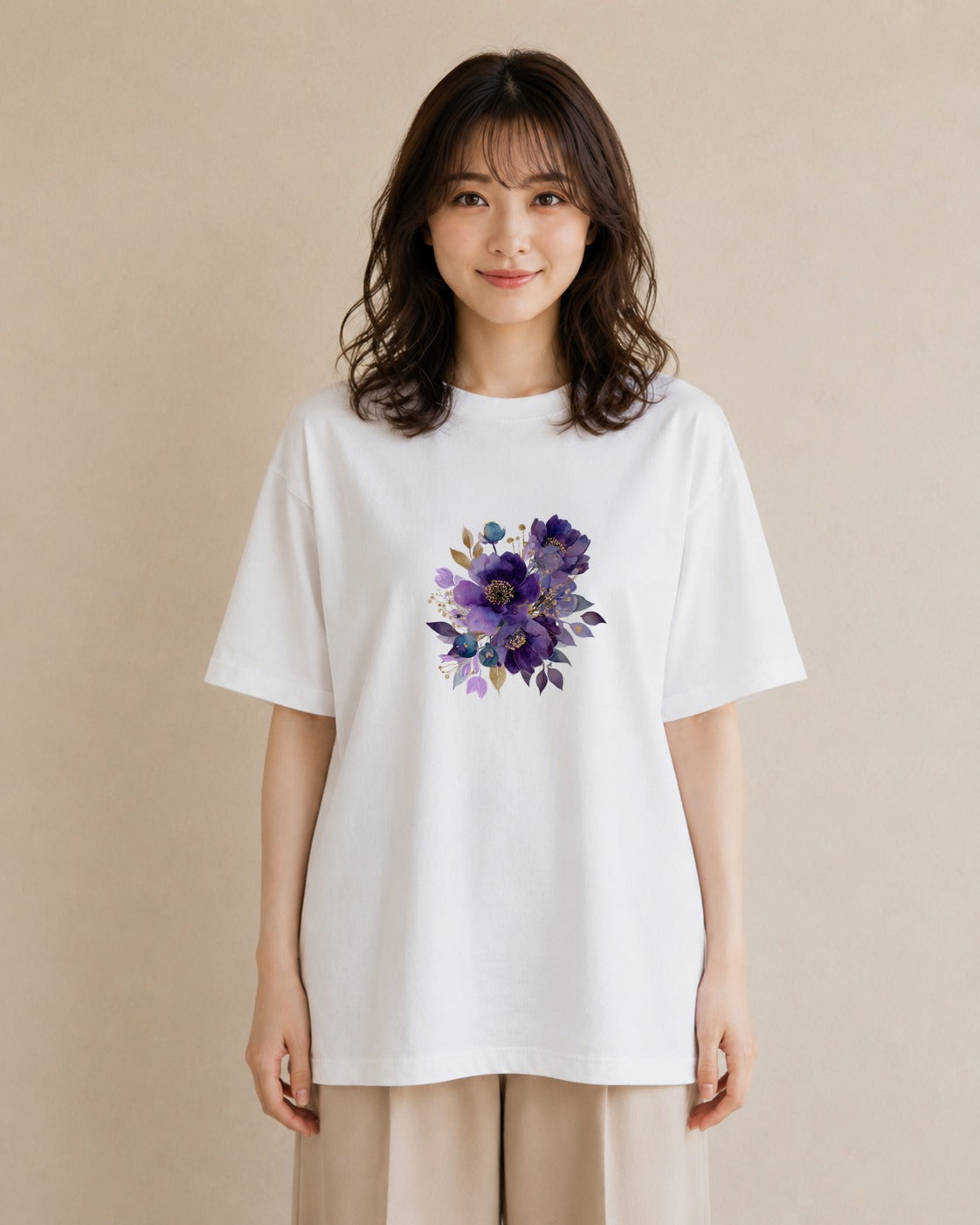 半袖Tシャツ レディース パンジー 花 花柄 イラスト 個性的 旅行 母娘コーデ 白T