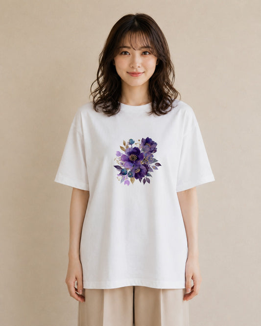 半袖Tシャツ レディース パンジー 花 花柄 イラスト 個性的 旅行 母娘コーデ 白T
