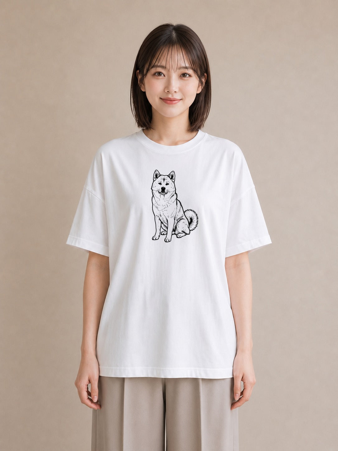 Tシャツ レディース 秋田犬 犬 いぬ イラスト 北欧風 部屋着 女性向けギフト 白T