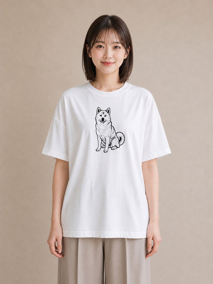 Tシャツ レディース 秋田犬 犬 いぬ イラスト 北欧風 部屋着 女性向けギフト 白T