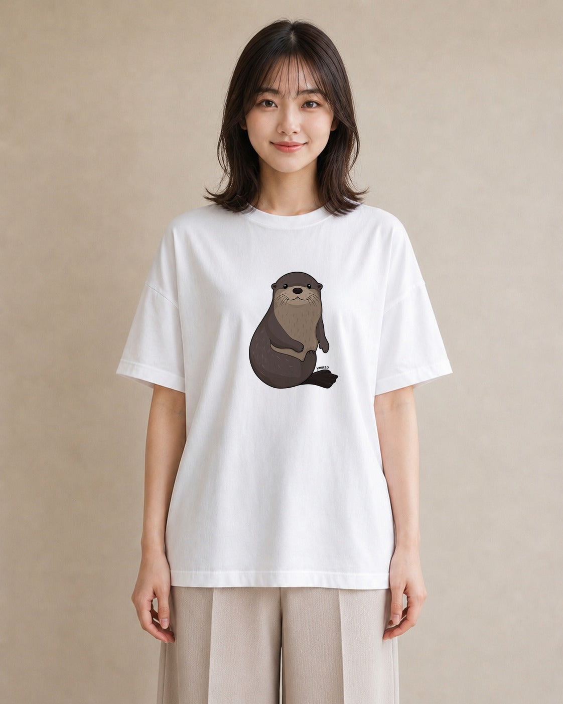 デザインTシャツ レディース ラッコ 動物 アニマル イラスト シンプル 海 カフェ巡り 白T