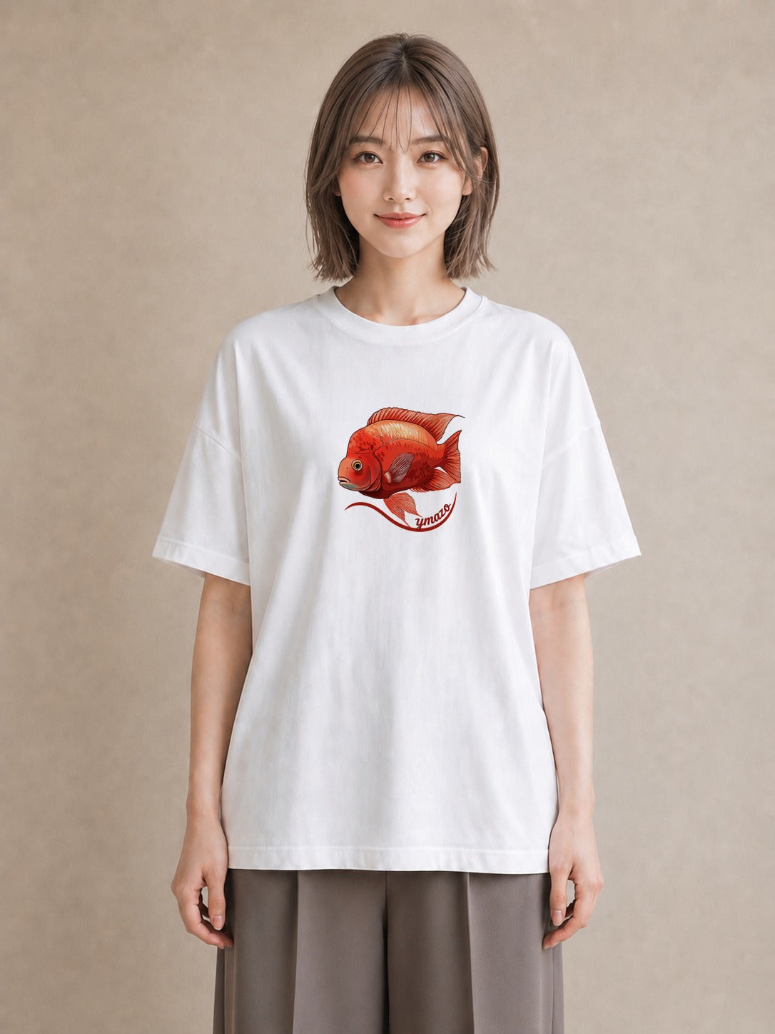 グラフィックTシャツ レディース 金魚 ペット 動物 イラスト 可愛い カフェ巡り 女子会 白T