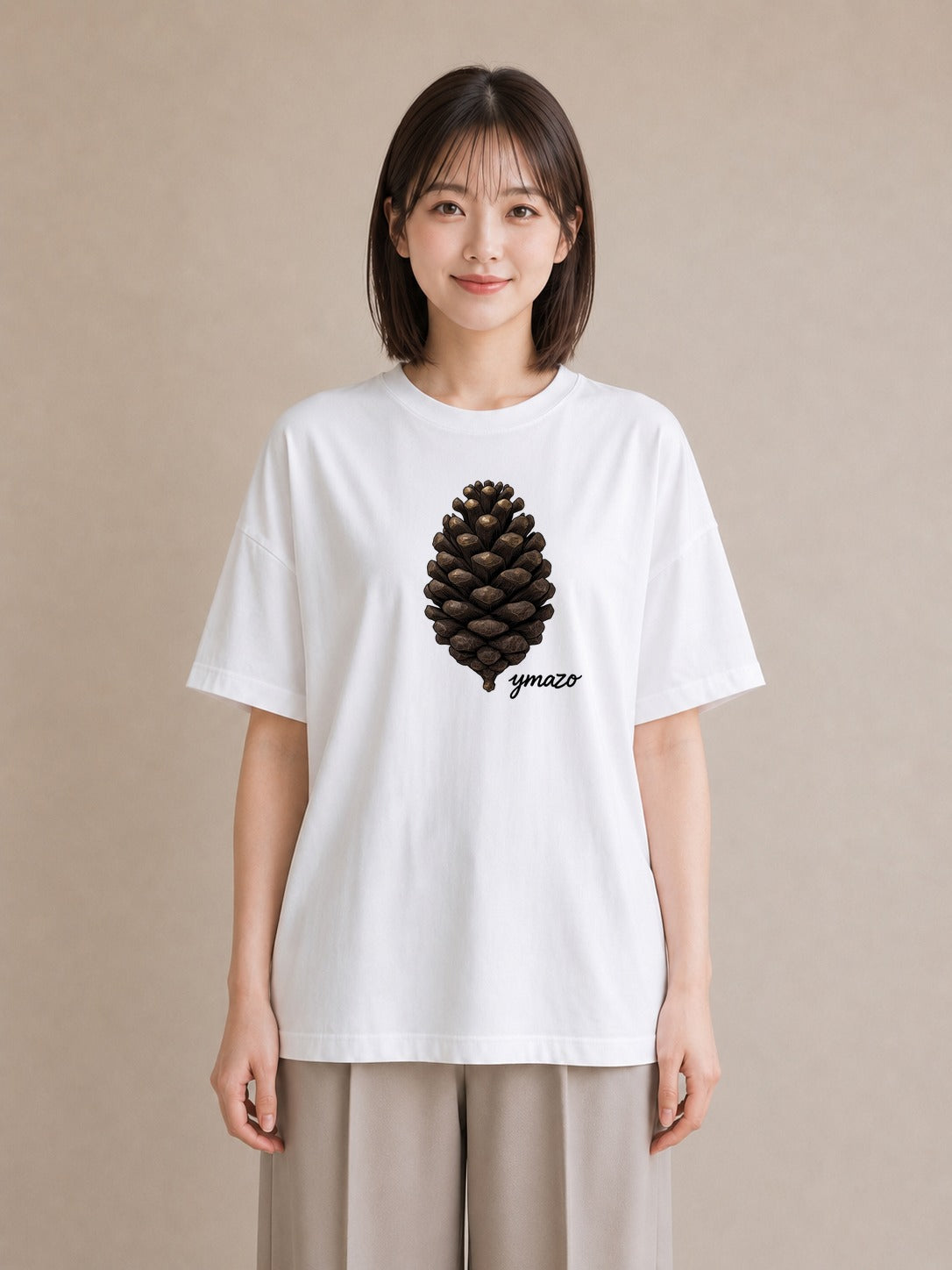 Tシャツ レディース 松ぼっくり 植物 ボタニカル イラスト 北欧風 ビーチ デイリーウェア 白T