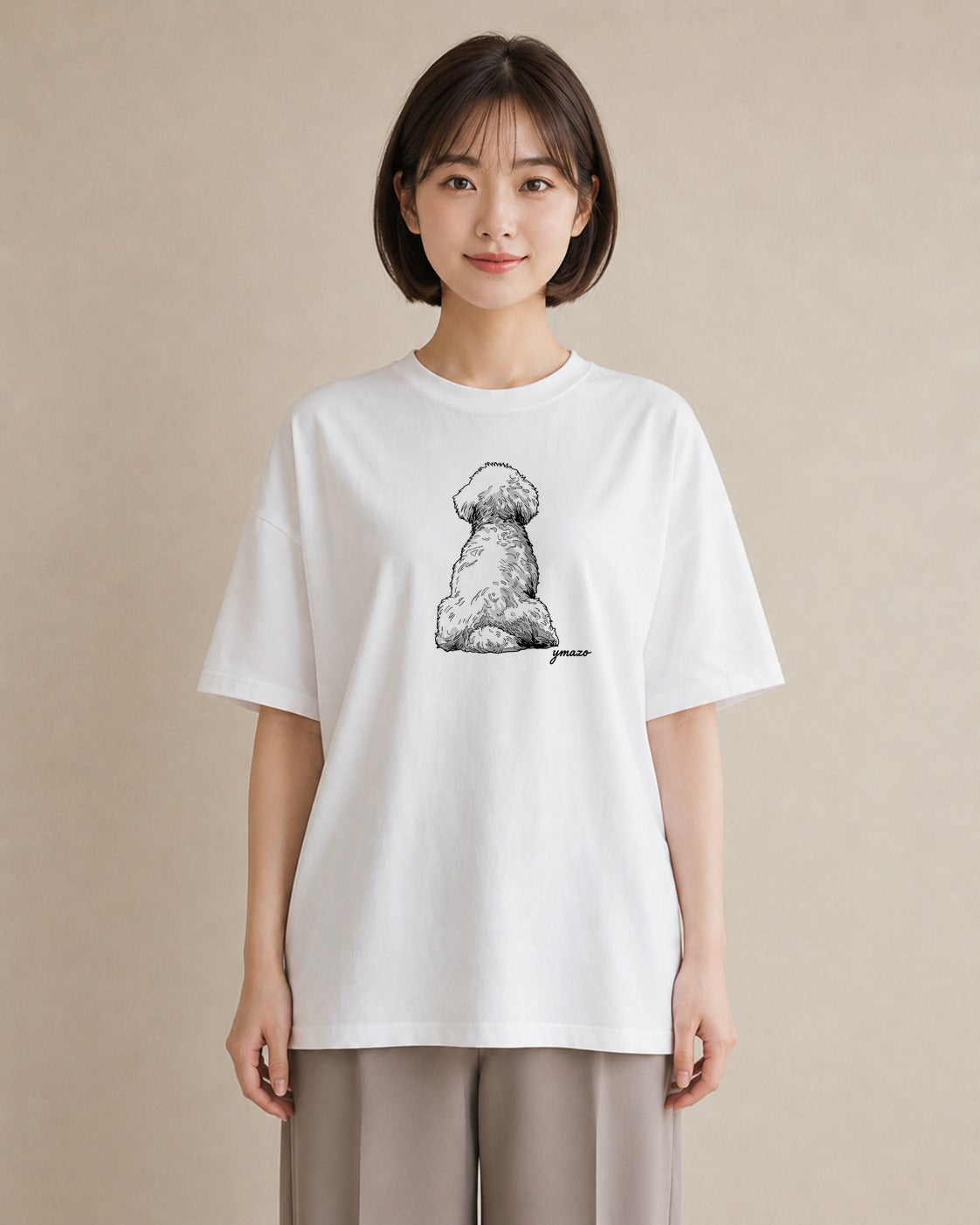 プリントTシャツ レディース ビションフリーゼ 犬 いぬ イラスト 水彩風 カジュアルコーデ 買い物 白T